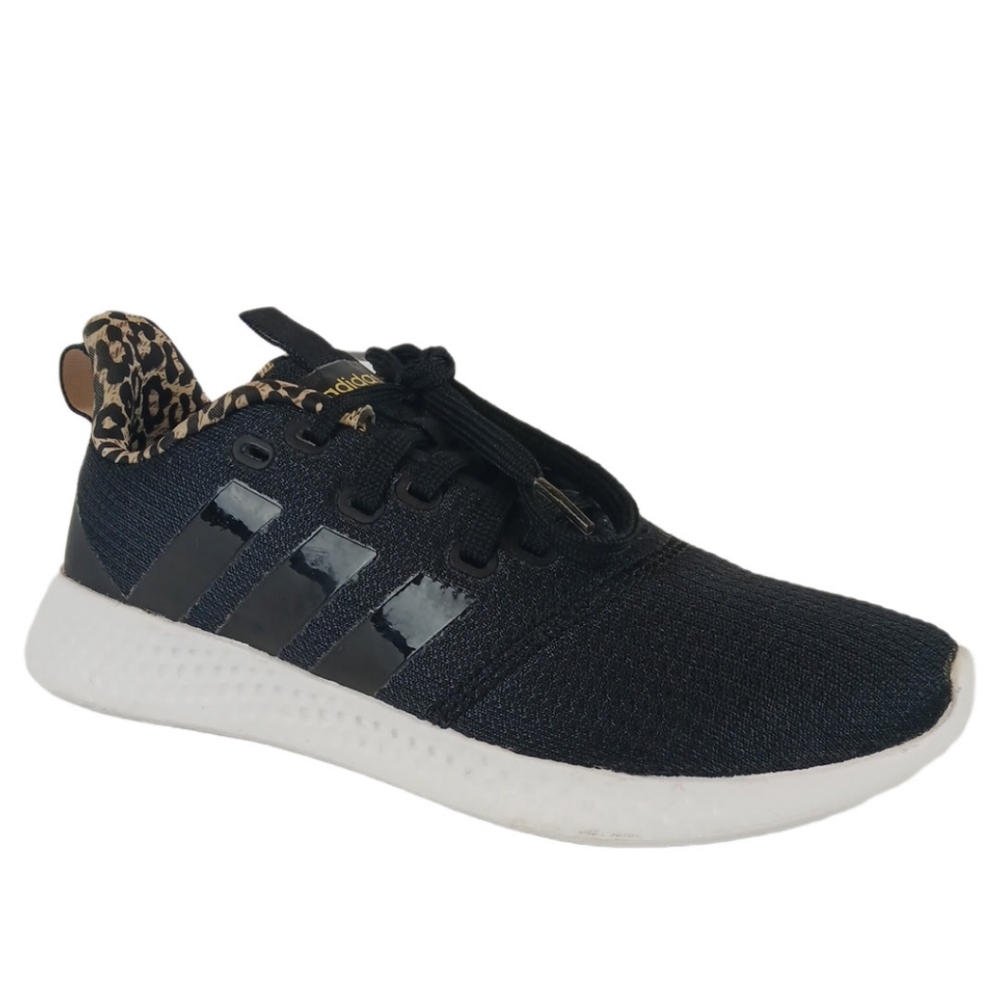 Adidas 7.5 Black White Cheetah Sneakers Trim Running Cloudfoam Super Puremotion - Picture 3 of 15